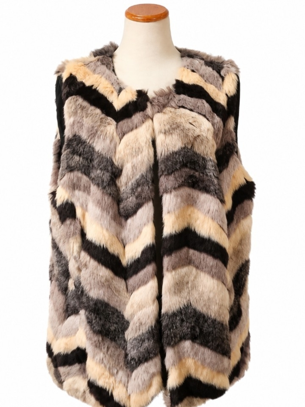 Chevron New With Tags Faux Fur Vest in Neutral Tones